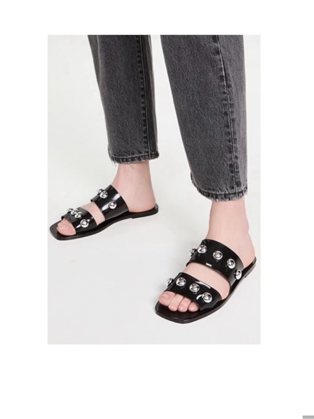 SCHUTZ Black Double-Strap Slide Sandals with Silver Studs